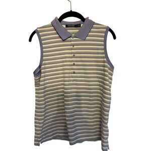 Polo Golf Ralph Lauren Womens Sleeveless Polo Shirt Striped Blue Green Large